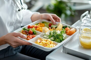 Naklejka premium Contemporary hospital dining promoting well-being through healthy meals