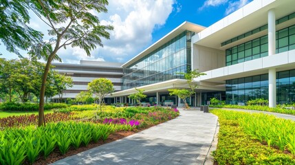Urban healthcare transformation modern hospitals with lush green landscapes