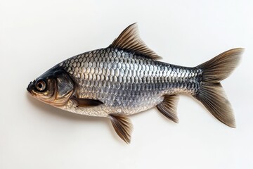 Freshwater Fish on White Background - Close-up of a single freshwater fish on a clean white background, showcasing its scales and fins