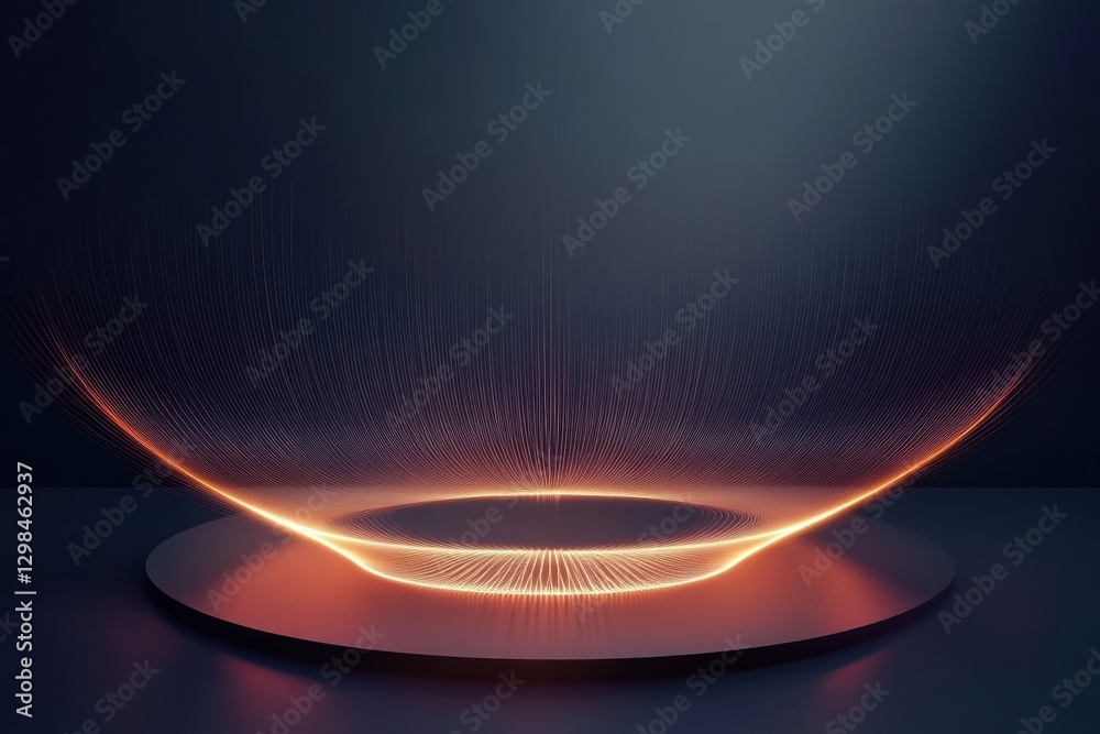 Poster creative light installation showcasing radiant energy patterns in a dimly lit space with futuristic 