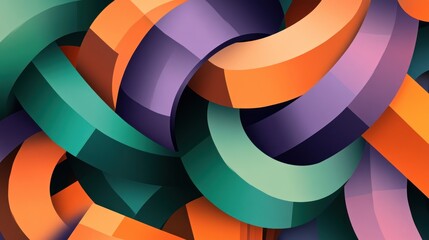 Obraz premium Abstract Colorful Intertwined Shapes: A vibrant digital artwork featuring a complex interplay of curved, layered forms in a spectrum of teal, orange, and purple hues.