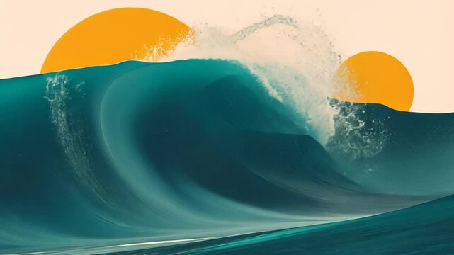 Captivating motion graphic featuring ocean wave illustration with a vintage texture effect