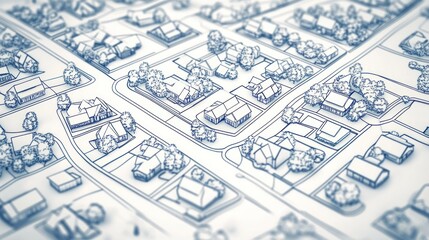 Fototapeta premium Blueprint of a Suburban Neighborhood: Architectural Design and Urban Planning