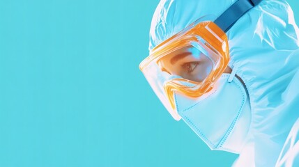 Protective equipment worn by healthcare worker during pandemic response in a bright setting