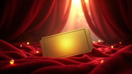Golden ticket, Glowing golden ticket with velvet background soft fairy lights sunlight hint of wonderland.