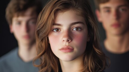 Portrait of a Teenage Girl with Two Blurred Figures