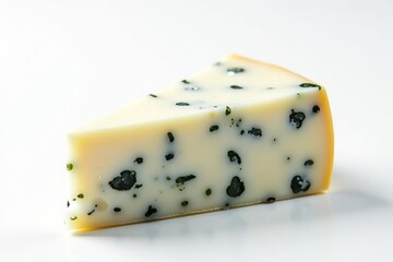 Blue cheese wedge in clear packaging, white backdrop, isolated, Italian cheese, cheese