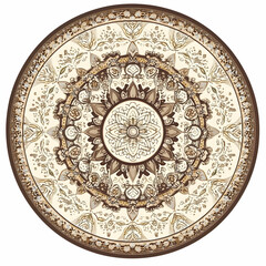 Obraz premium A circle with intricate patterns, isolated on a white background, in the of a vector illustration, in a color palette of beige and brown