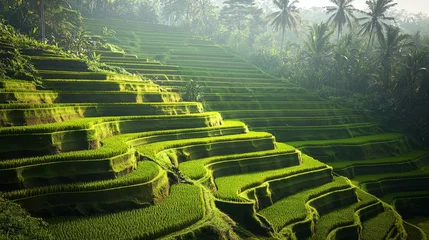 Fototapete Rund Sustainable bali nature photography of lush terraced rice paddy fields © Hybrid Theory