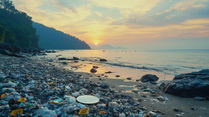 Obraz premium Sustainable tourism waste and recycling in coastal regions for a greener future