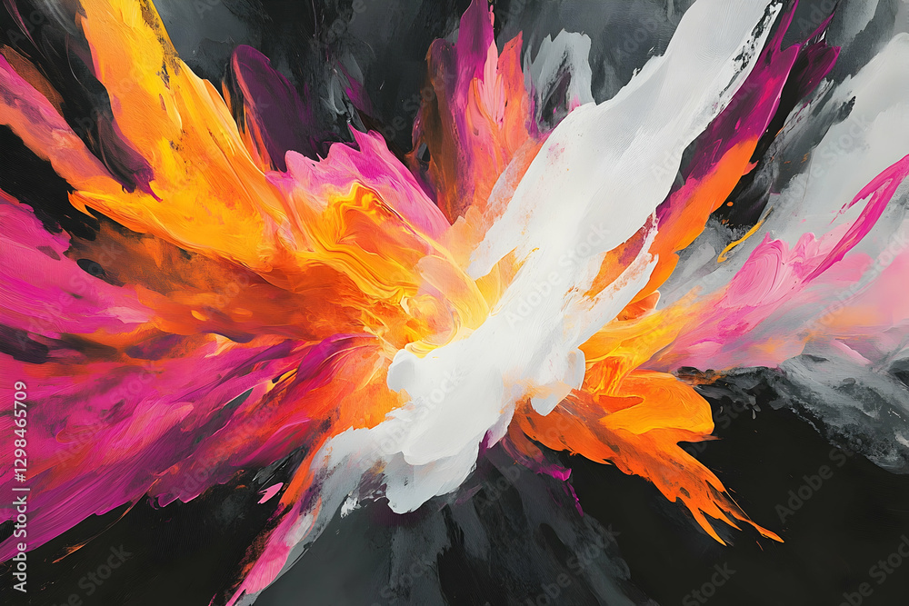 Wall mural an abstract digital painting of an explosion, with vibrant colors and fluid shapes creating dynamic 