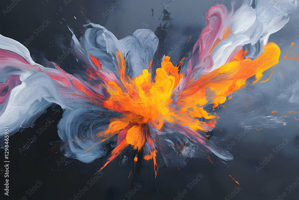 Wall mural an abstract digital painting of an explosion, with vibrant colors and fluid shapes creating dynamic 