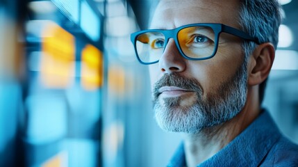 Focused Engineer Analyzing Data on Transparent Digital Screens, Technology and Innovation Concept