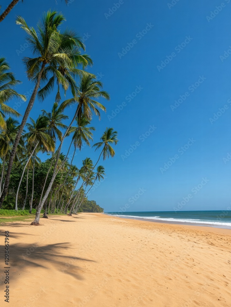 Aufkleber palm trees lining a serene sandy beach on a clear day in a tropical location. generative ai