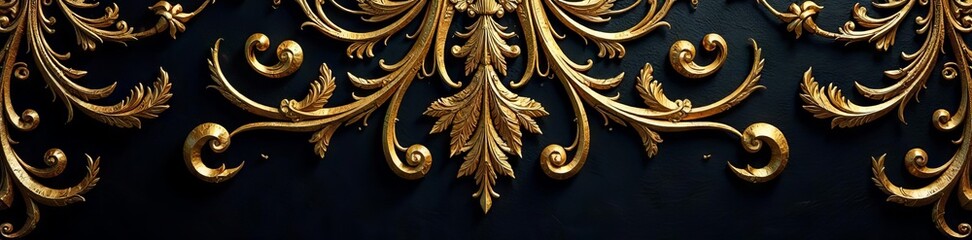 Intricate gold filigree on black, opulent texture, wallpaper, graphic