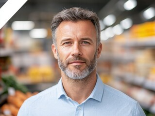 Fototapeta premium Man with Beard Portrait in Supermarket