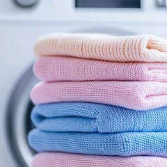 Stack of folded Knit Sweaters in pastel colors