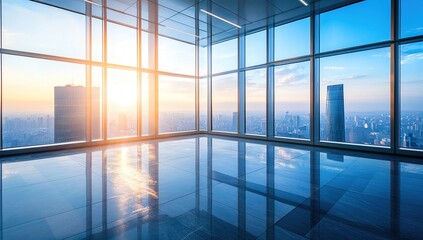 Stunning City Skyline Sunset View from Modern Office