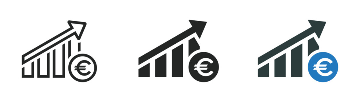 Cost increase vector icons. Euro rate increase icon design