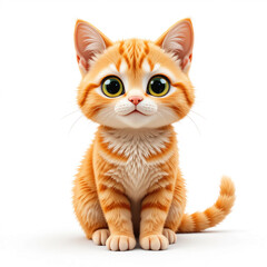 Adorable Orange Kitten Cute Cartoon Cat 3D Render White Background