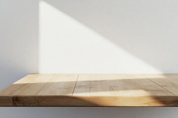Empty light wood table design shelf empty.