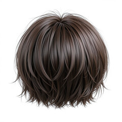 Brown Short Hair 3D Render Hair Style  Hair Texture  Isolated on White