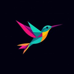 Fototapeta premium Colorful Geometric Hummingbird in Flight (9)