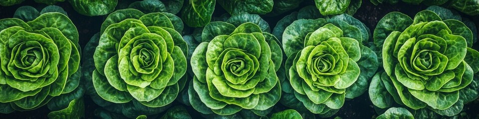 Fototapeta premium Texture Of Vivid Green Leaf Lettuce Heads Growing In Cultivated Land Or Garden Field