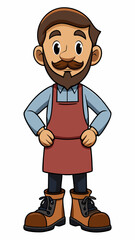 Fototapeta premium Shoemaker standing confidently in apron with work boots