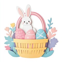 Easter basket and bunny illustration colors paper.