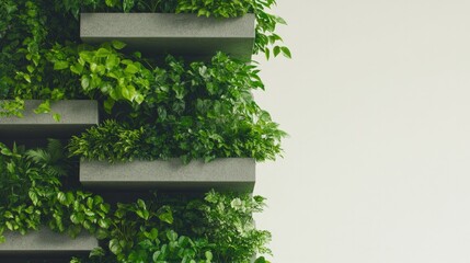 Lush green plants cascading from modern shelves create serene at