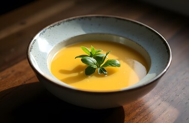 A bowl of French velouté a creamy sauce based soup made with butter flour and stock.