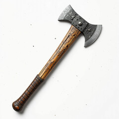 Double Bit Axe Handcrafted Wood Handle Metalwork Detail Top View