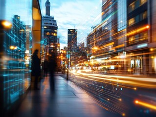 Fototapeta premium City street with light trails at night