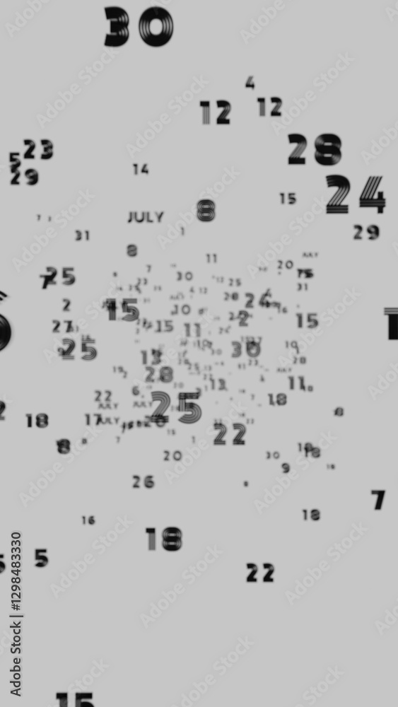 Fototapete Abstract floating typography with distorted months and 2025, creating a futuristic motion blur effect..