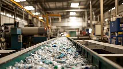 Fototapeta premium Sustainable initiative indoor plastic waste recycling facility and waste management process