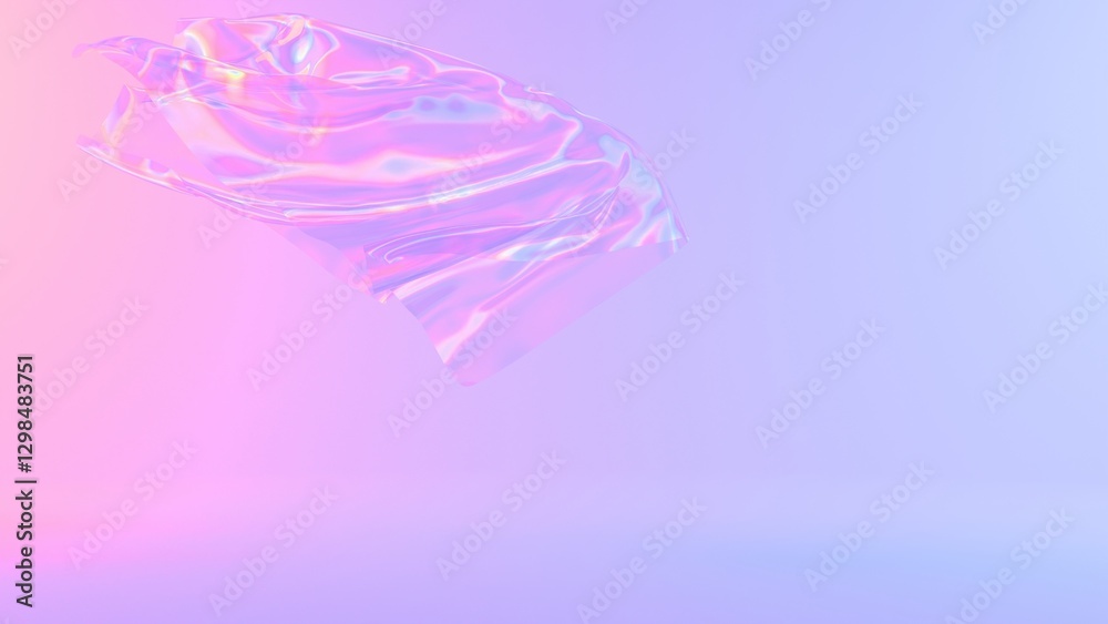 Leinwandbilder holographic floating fabric with a glowing circular shape, set against a soft pastel gradient backgr