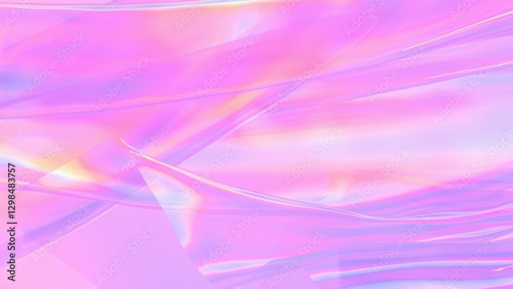 Fototapete holographic floating fabric with a glowing circular shape, set against a soft pastel gradient backgr