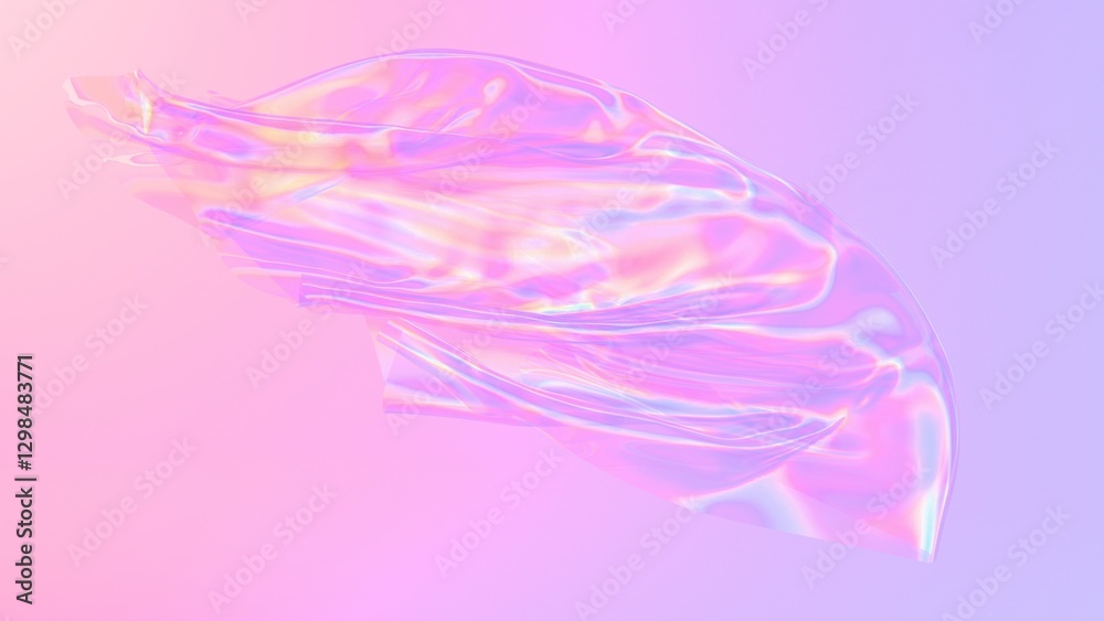 Leinwandbilder holographic floating fabric with a glowing circular shape, set against a soft pastel gradient backgr