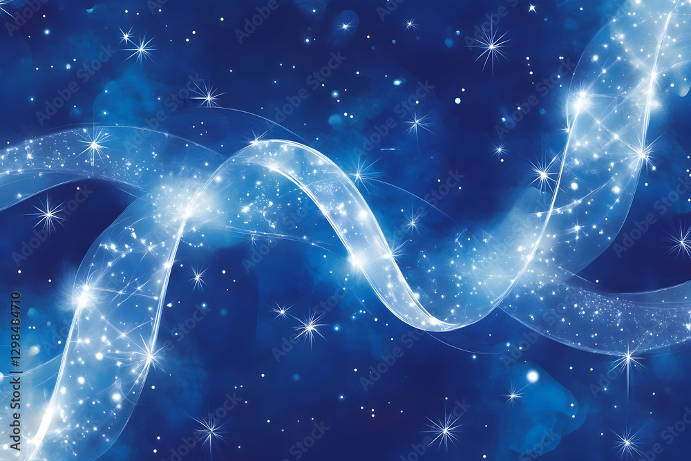 Wall mural a blue background with a large white dna helix in the center, with sparkles and glitter around it. t