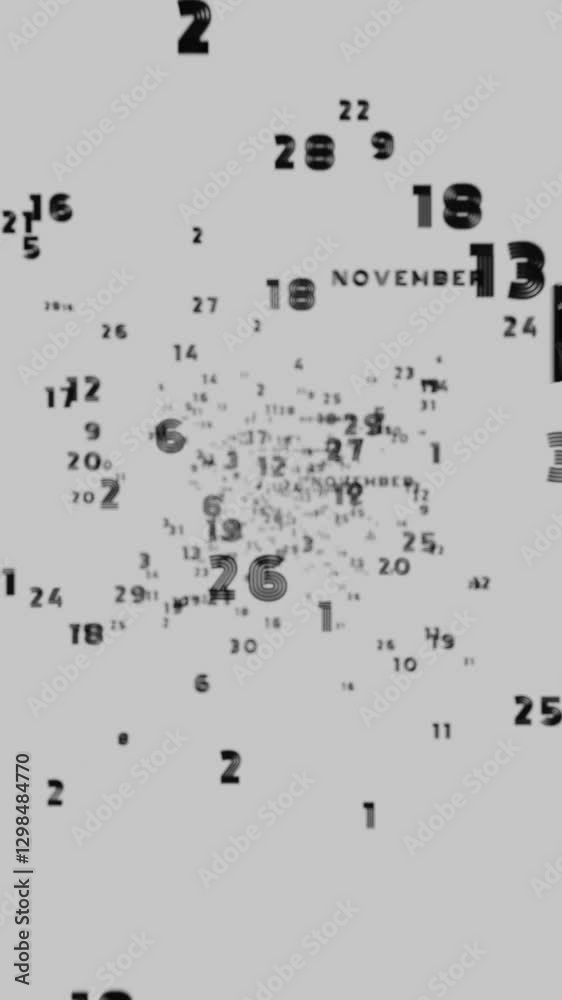 Aufkleber Abstract floating typography with distorted months and 2025, creating a futuristic motion blur effect.
