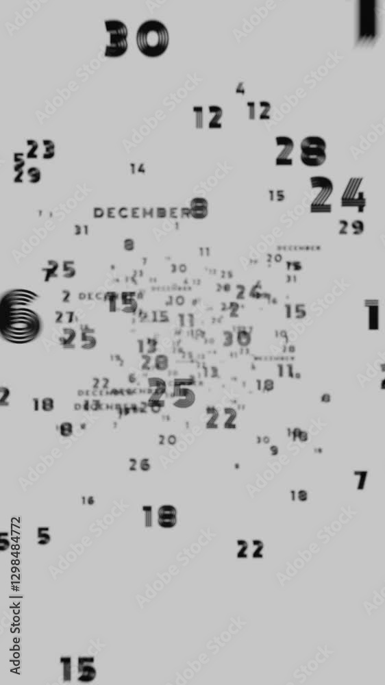 Poster Abstract floating typography with distorted months and 2025, creating a futuristic motion blur effect.
