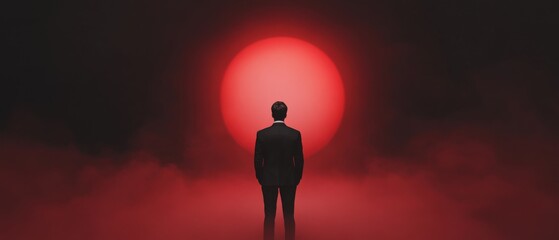 Man in Suit Staring at Red Orb