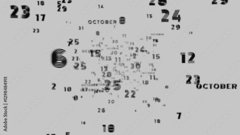 Poster Abstract floating typography with distorted months and 2025, creating a futuristic motion blur effect.
