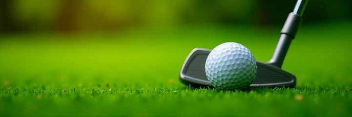 Close-up of putter head near golf ball on green , precision, pro, course