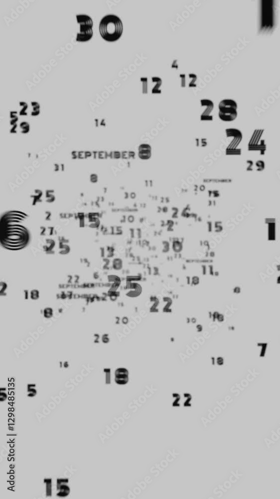 Poster Abstract floating typography with distorted months and 2025, creating a futuristic motion blur effect.
