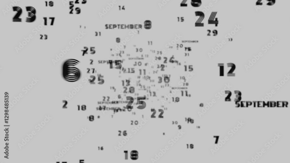 Poster Abstract floating typography with distorted months and 2025, creating a futuristic motion blur effect.

