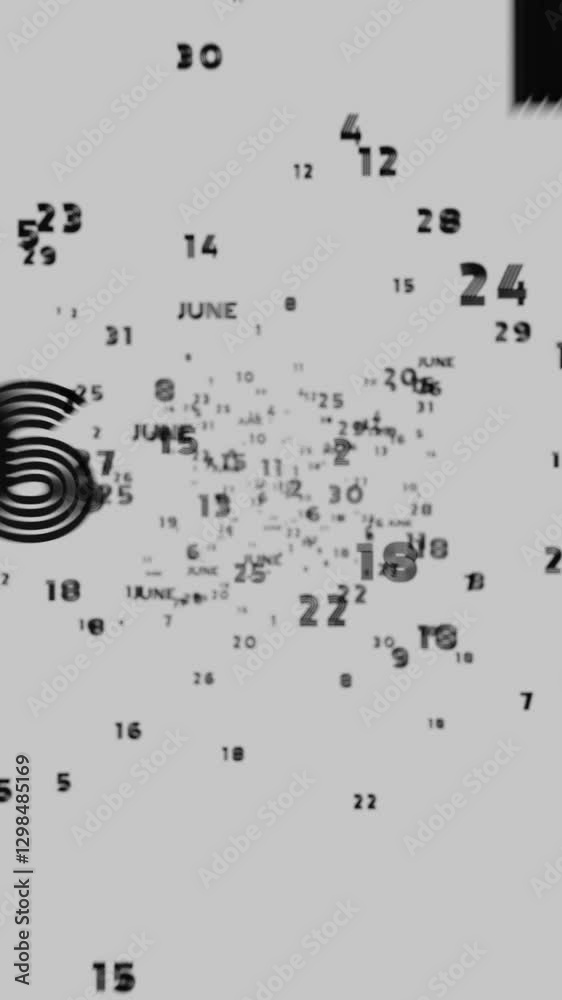 Poster Abstract floating typography with distorted months and 2025, creating a futuristic motion blur effect.
