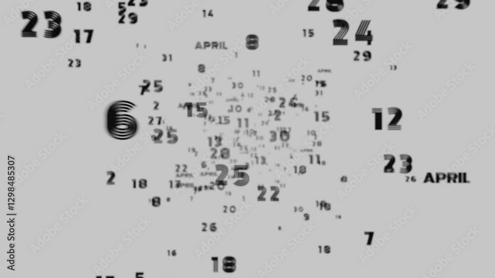 Poster Abstract floating typography with distorted months and 2025, creating a futuristic motion blur effect.
