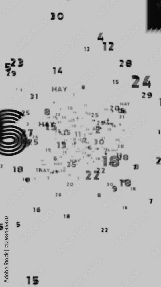 Aufkleber Abstract floating typography with distorted months and 2025, creating a futuristic motion blur effect.
